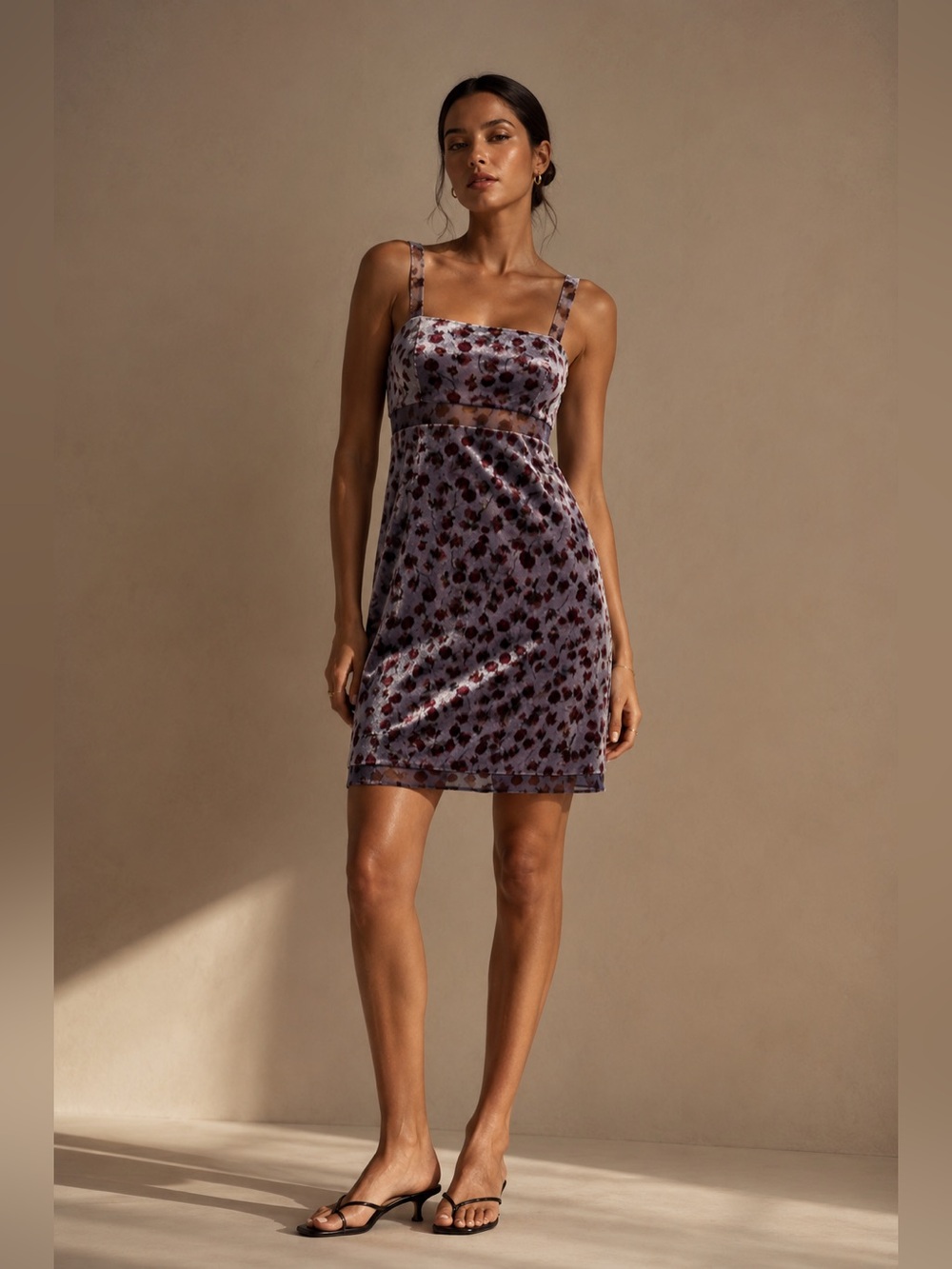 J.Crew Collection Icy Blue Cherry Print Velvet Mini Dress Sheer Waist Floral. 2